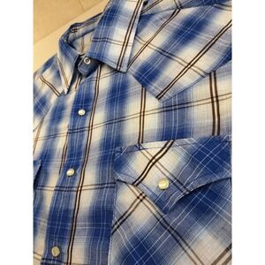 Vtg Ely Cattleman Western Shirt Mens Large Blue Check Pearl Snap Long Sleeve